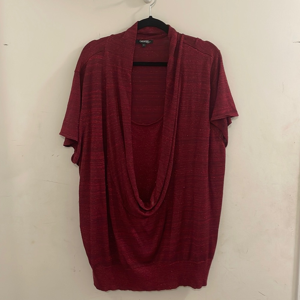 Walmart red shimmering scoop blouse with undershirt attached